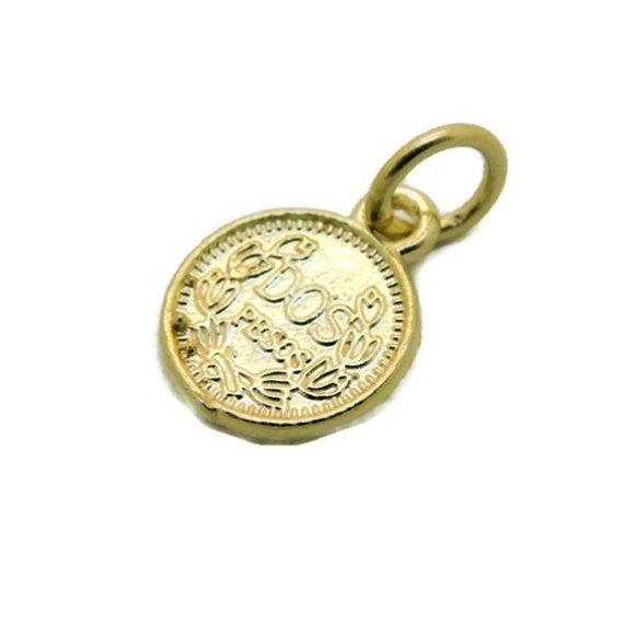 Dos Pesos Small Coin Charm Pendant 14k Yellow Gold